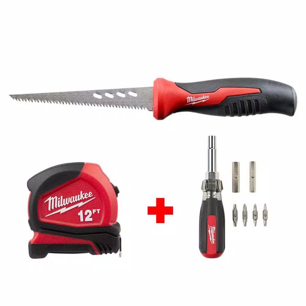 Milwaukee 3-Piece Hand Tool Set: 6 in. Jab Saw, 12 ft. Tape Measure, and 13-in-1 Multi-Tip Screwdriver