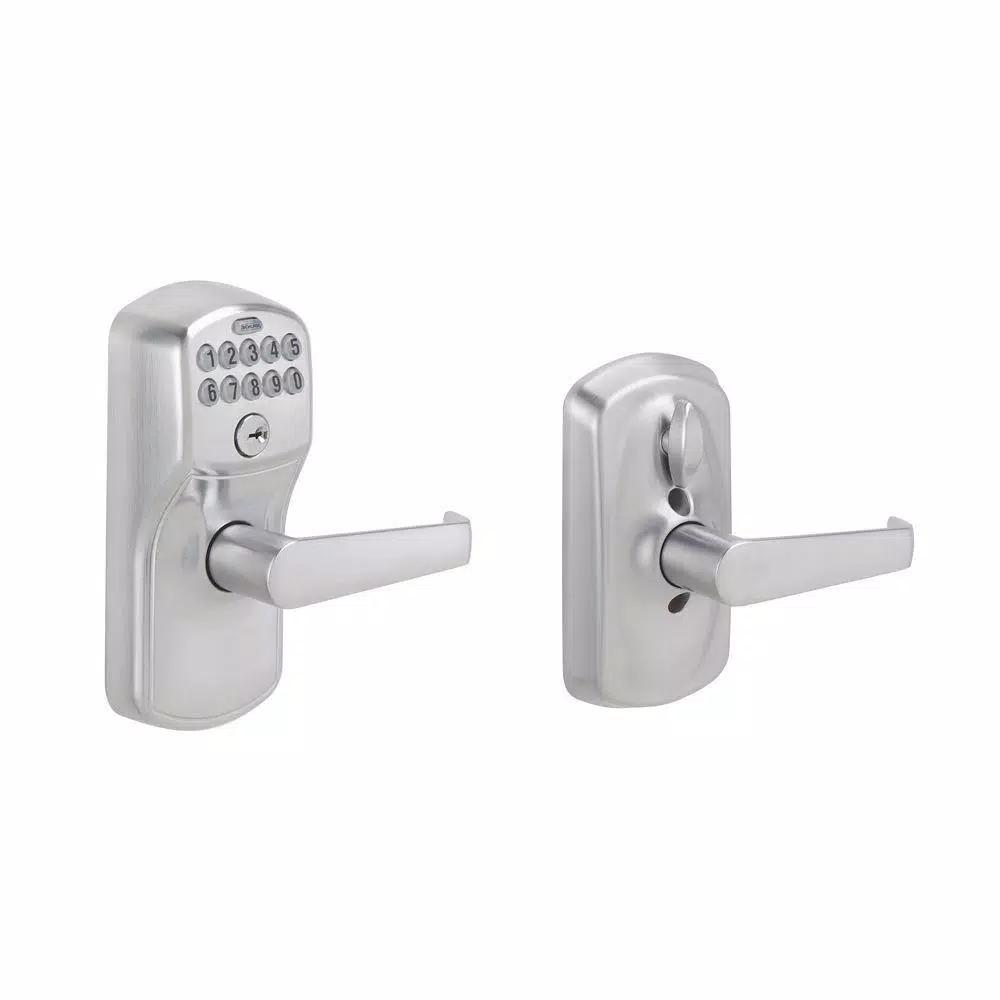 Schlage Elan Satin Chrome Electronic Keypad Door Lever with Plymouth Trim