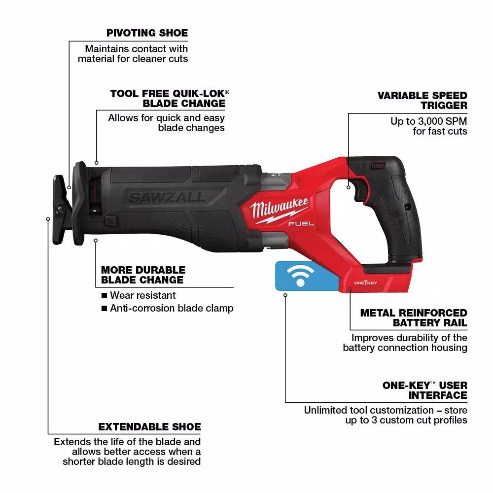 Milwaukee M18 FUEL ONE-KEY 18V Brushless Cordless Reciprocating Saw (Tool-Only)