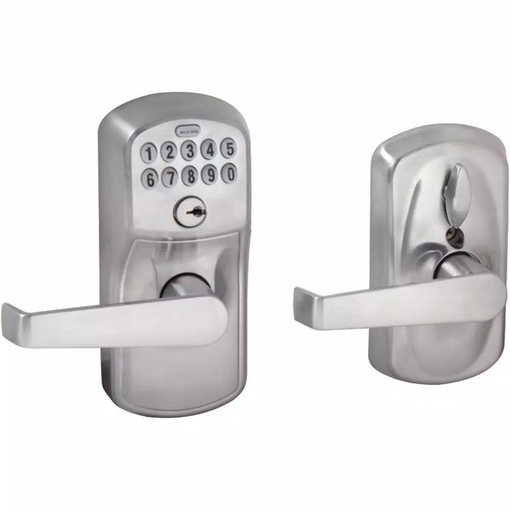 Schlage Elan Satin Chrome Electronic Keypad Door Lever with Plymouth Trim