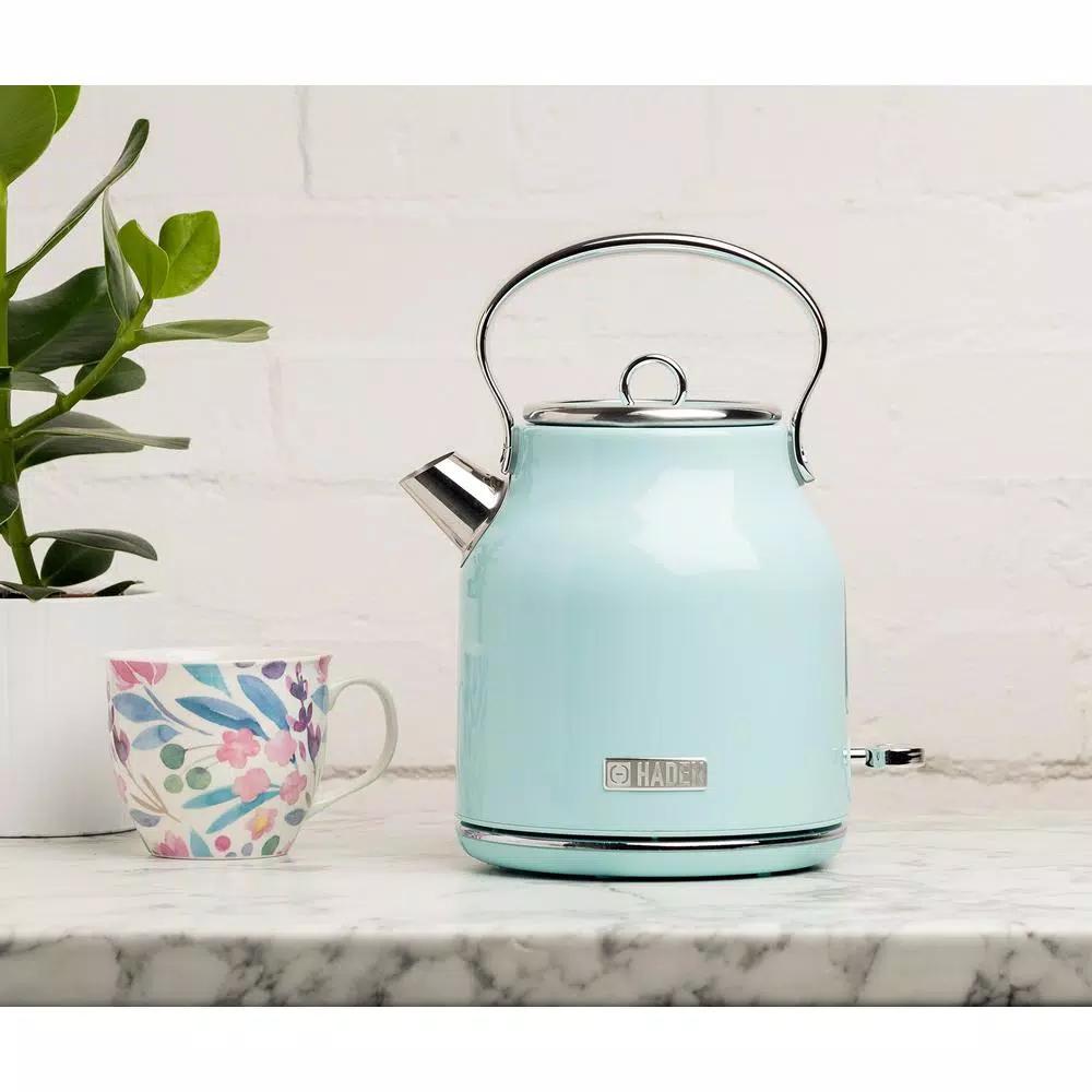 Haden Heritage 1.7L Electric Kettle, Retro Stainless Steel, Light Blue Turquoise