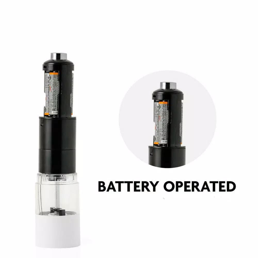 Ovente Electric Salt and Pepper Grinder Set, Battery Operated, Adjustable Coarseness, Black and White