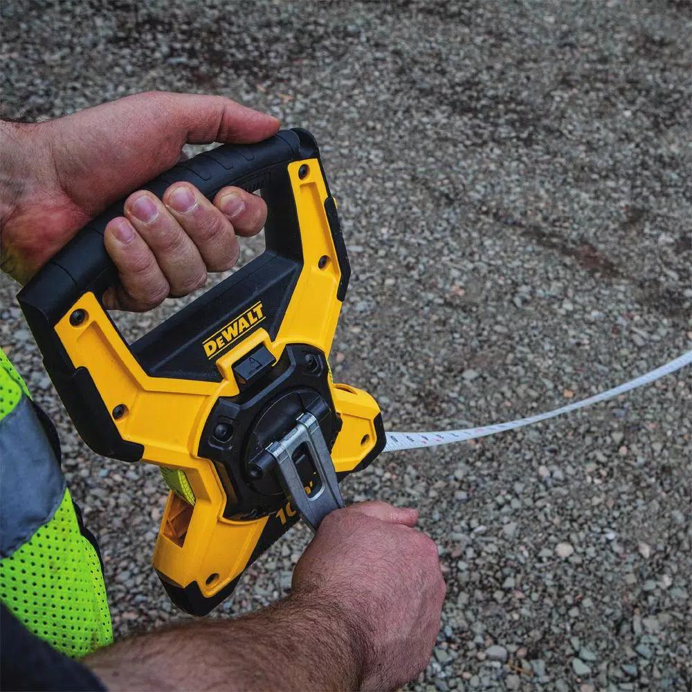 DEWALT 100 ft. Fiberglass Long Tape Measure with Rubber Overmolding and Metal Crank