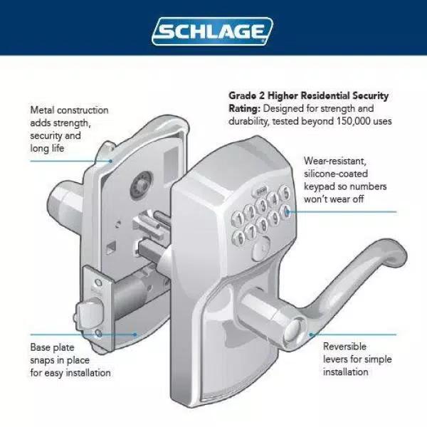 Schlage Elan Satin Chrome Electronic Keypad Door Lever with Plymouth Trim and Flex Lock