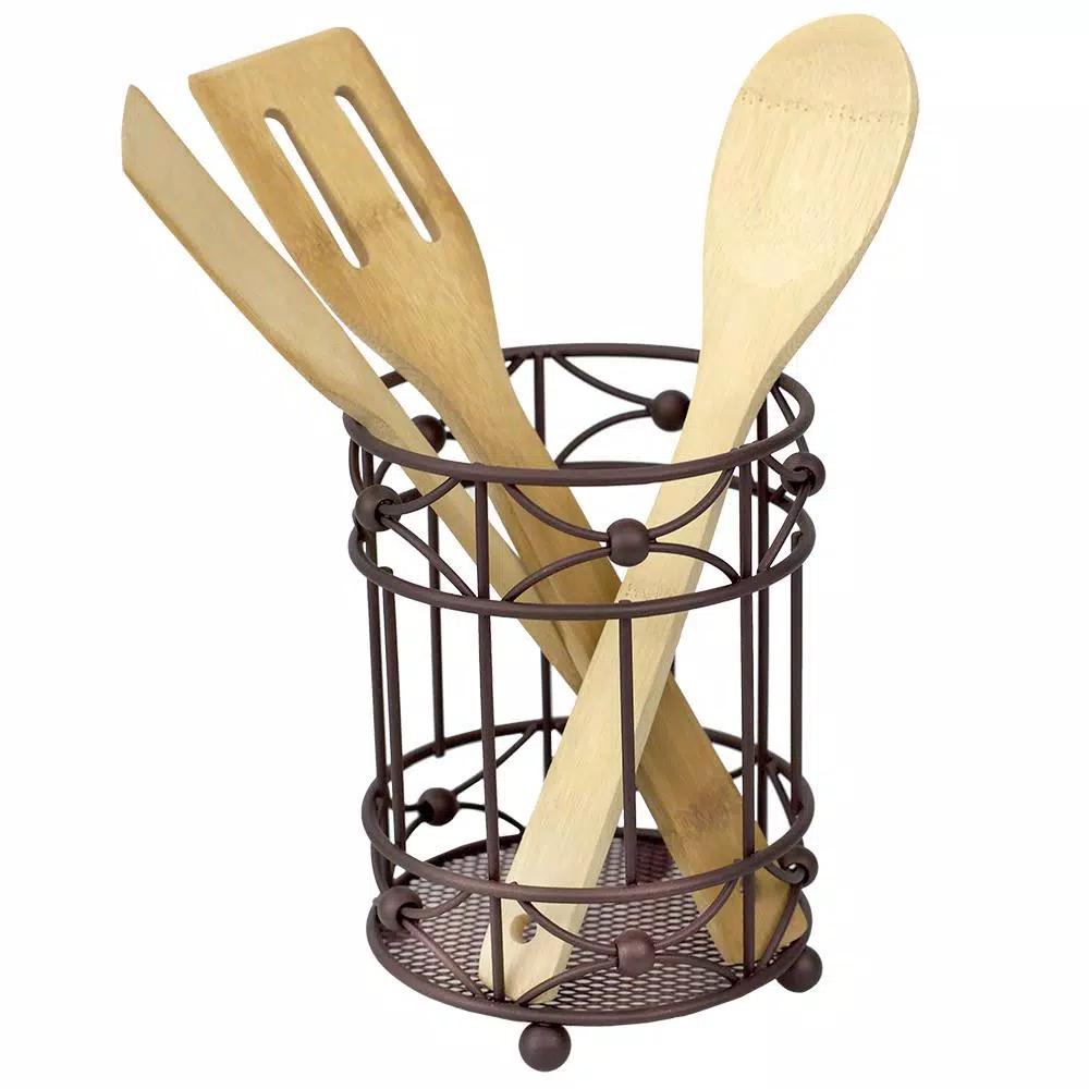 Home Basics Arbor Oil-Rubbed Bronze Steel Utensil Holder with Mesh Bottom and Non-Skid Feet