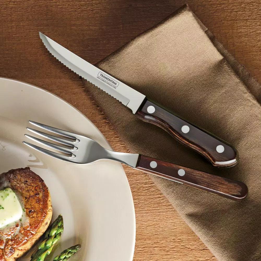 Tramontina Churrasco 8-Piece Steak Knife and Fork Set with Dark Brown Poly-Wood Handles