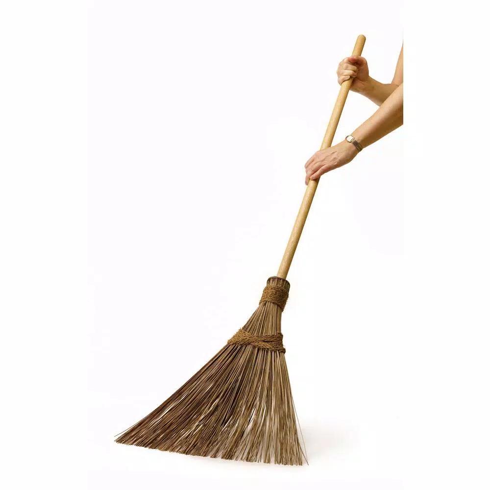 Unbranded 18 in. Multi-Surface Coconut Bristle Outdoor Garden Broom with Wood Handle