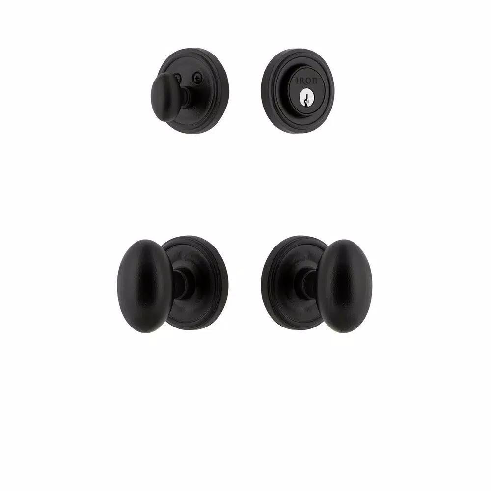 Unbranded Loch Rosette Black Iron Handleset Combo Pack with Aeg Egg Knob and Deadbolt