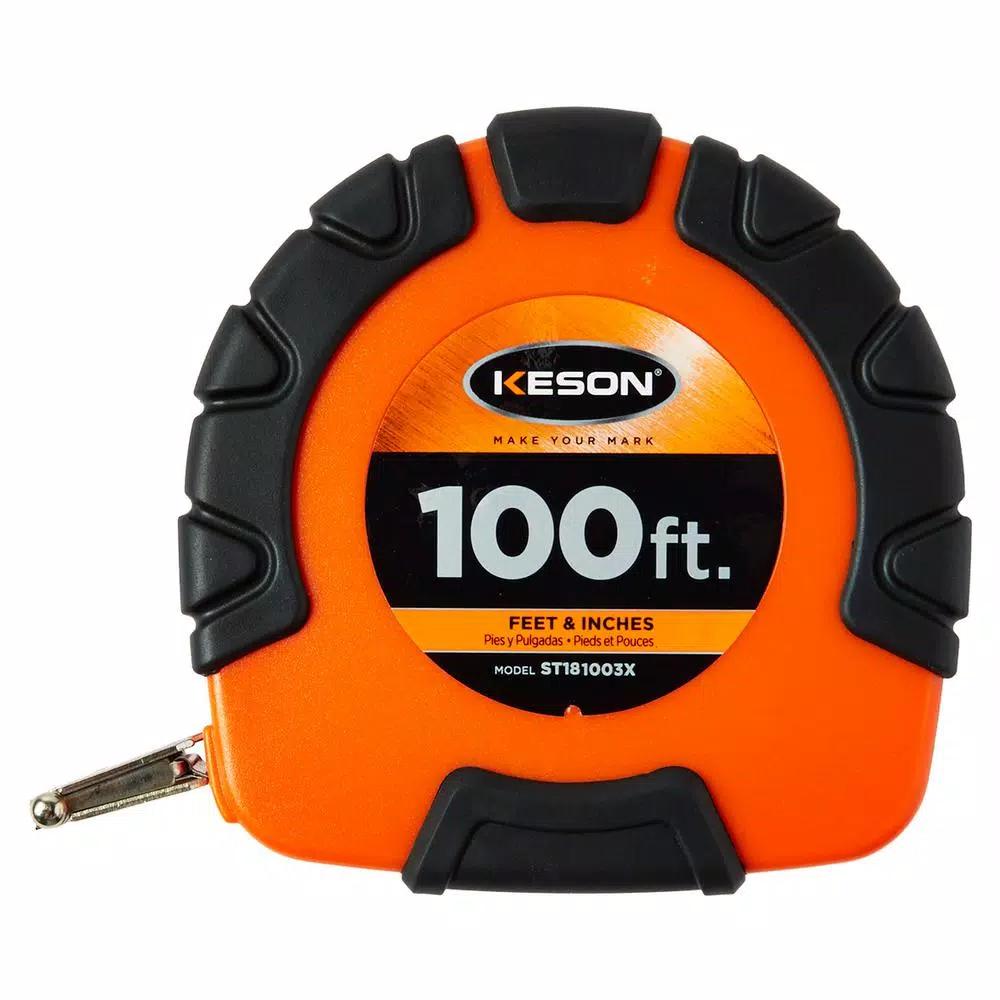 Keson 100 ft. Closed Steel Tape Measure, 3x1 Rewind, ABS with Rubber Grip, SAE