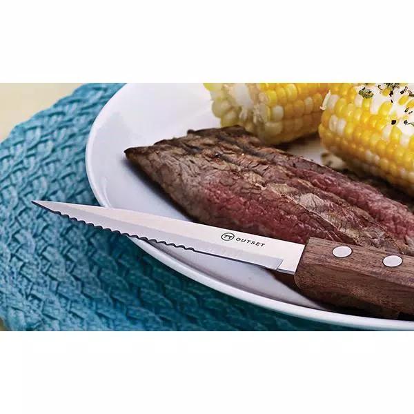 Outset Rosewood 6-Piece Stainless Steel Steak Knife Set with Serrated Edges
