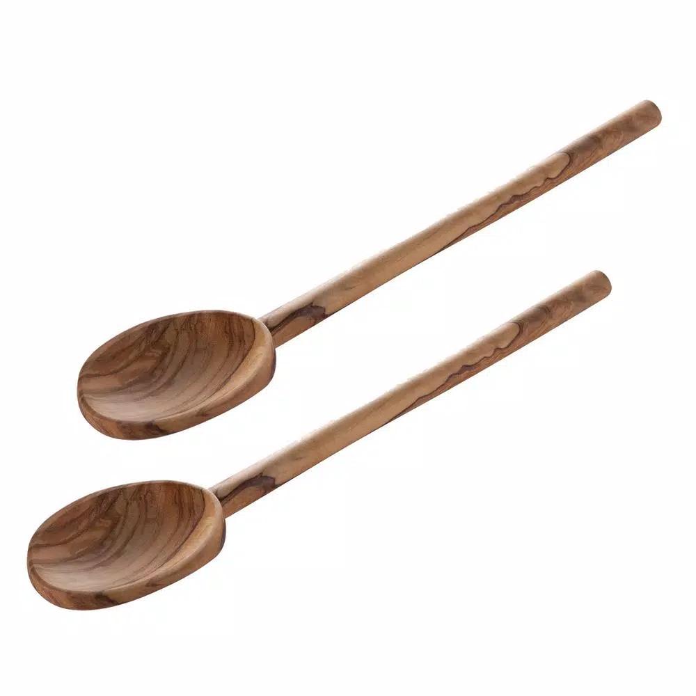 Hutzler Olive Wood Mixing Spoons Set of 2 - Natural Hardwood Kitchen Utensils