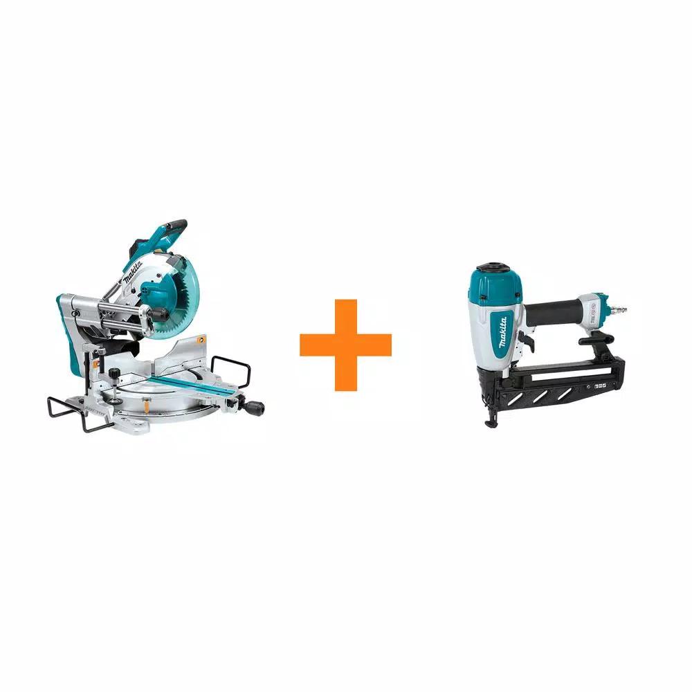 Makita 10 in. Dual Bevel Sliding Compound Miter Saw with Laser & Bonus 16-Gauge Finish Nailer