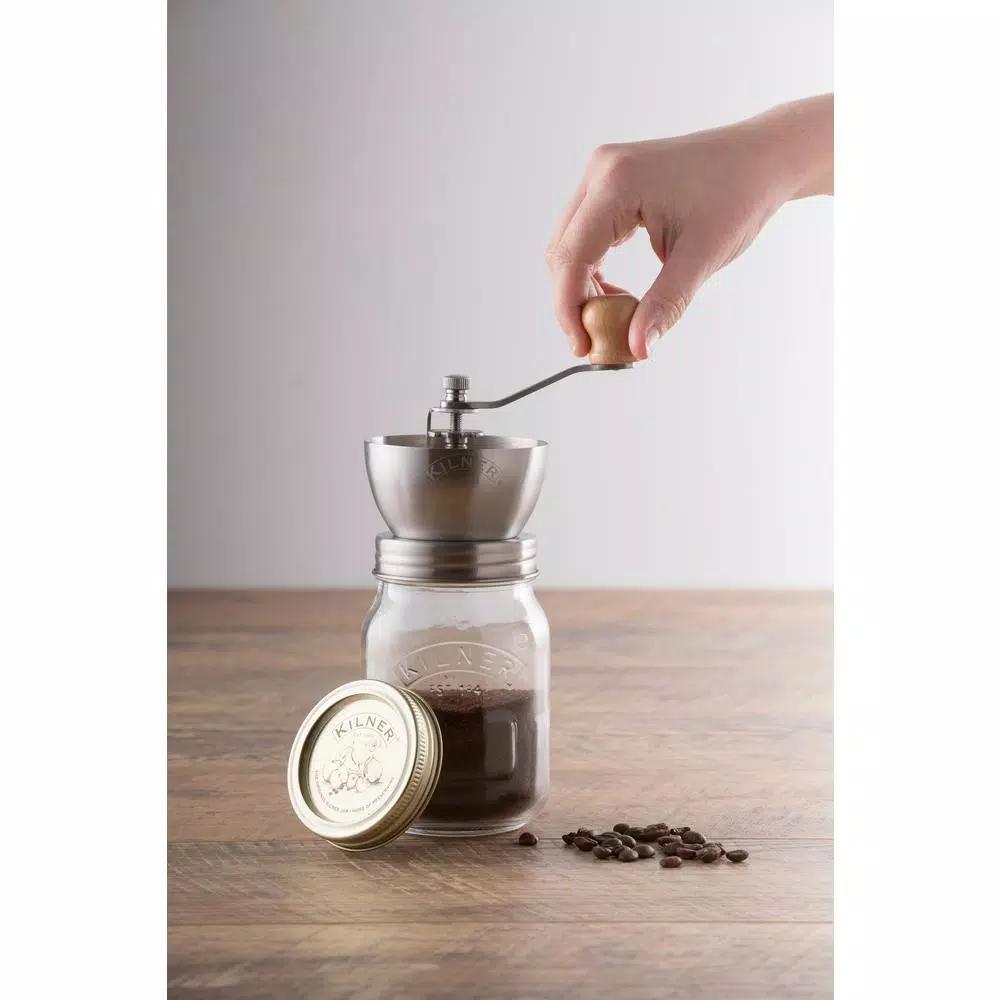 Kilner 17 fl oz Glass Coffee Grinder with Adjustable Ceramic Mechanism and Airtight Lid