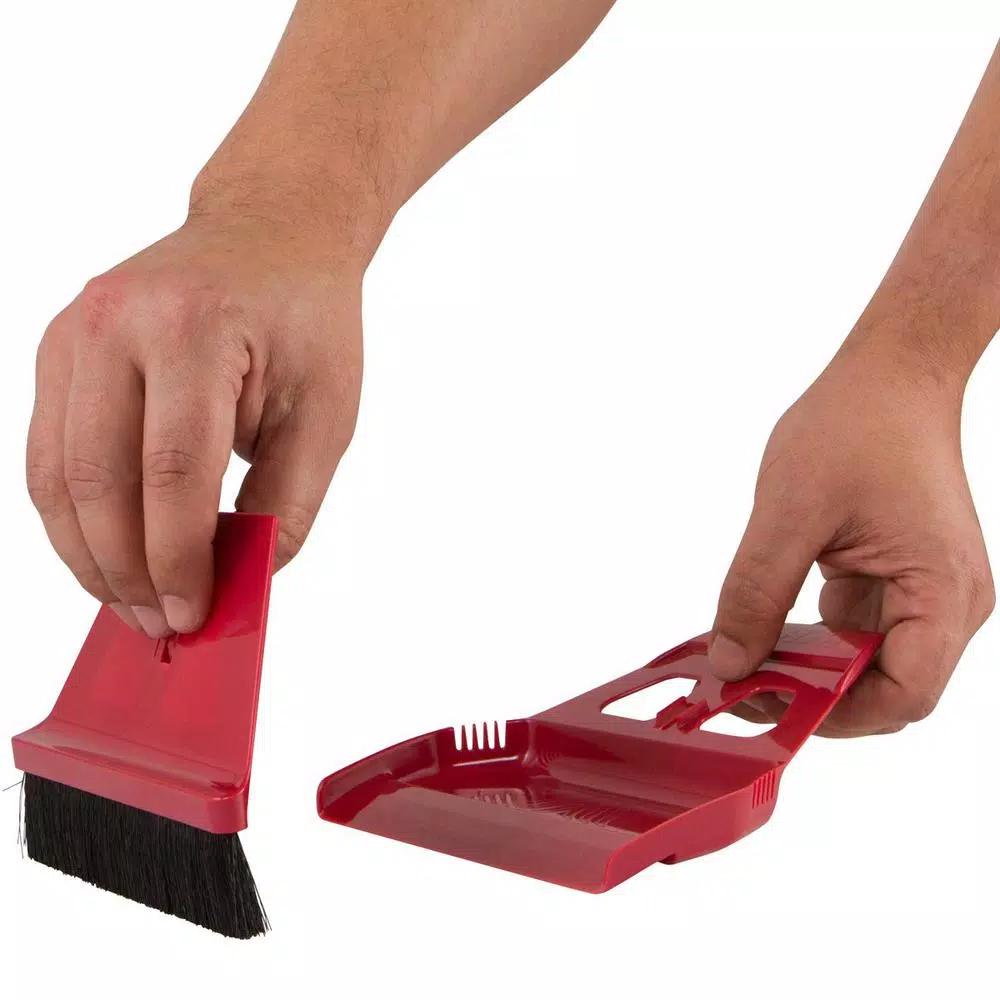 WISP miniWISP 6 in. Red Whisk Broom and 7 in. Dustpan Set with Electrostatic Bristle Seal Technology