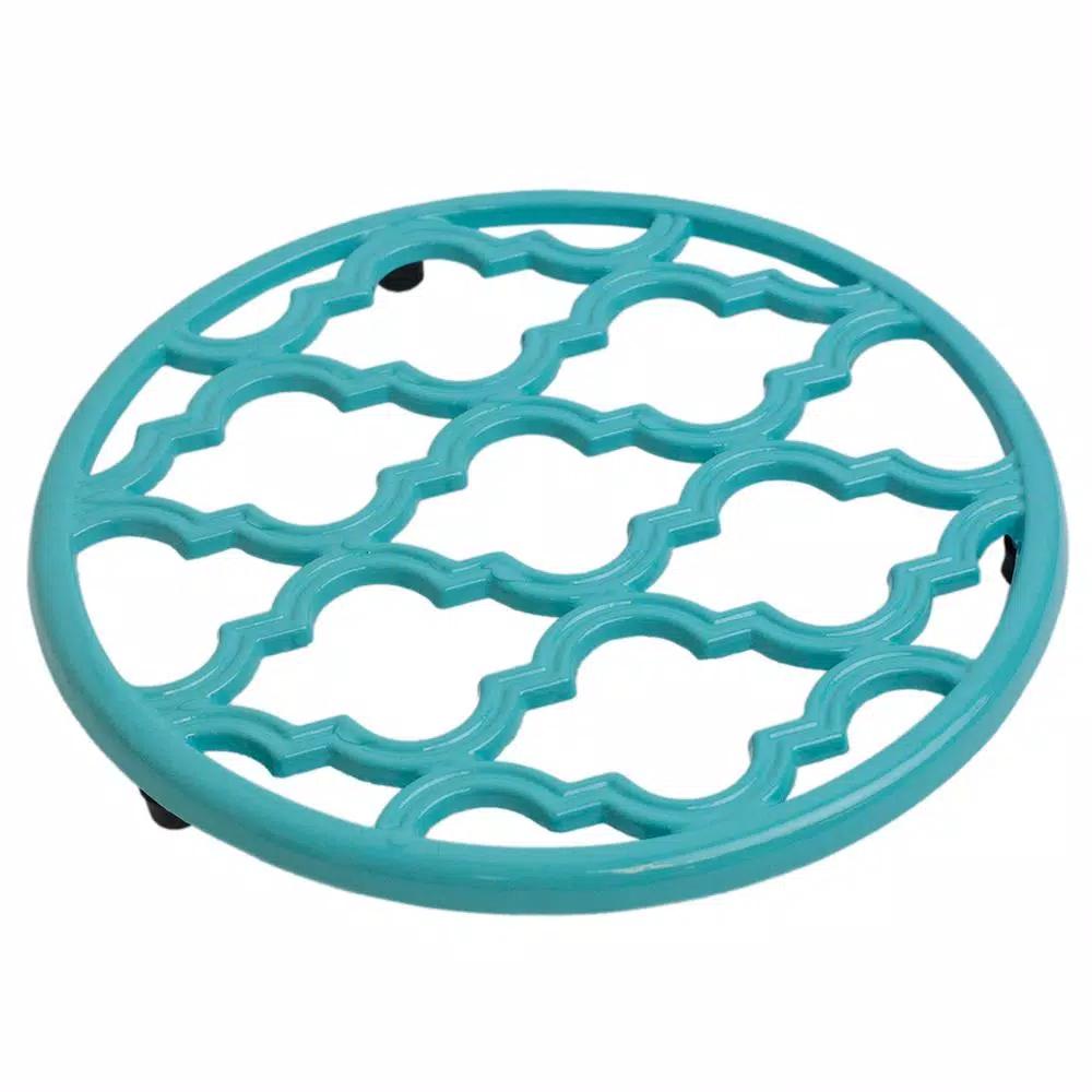 Home Basics Lattice Cast Iron Turquoise Trivet Set of 2 - Heat Resistant Decorative Hot Mats