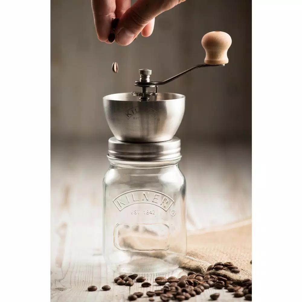 Kilner 17 fl oz Glass Coffee Grinder with Adjustable Ceramic Mechanism and Airtight Lid