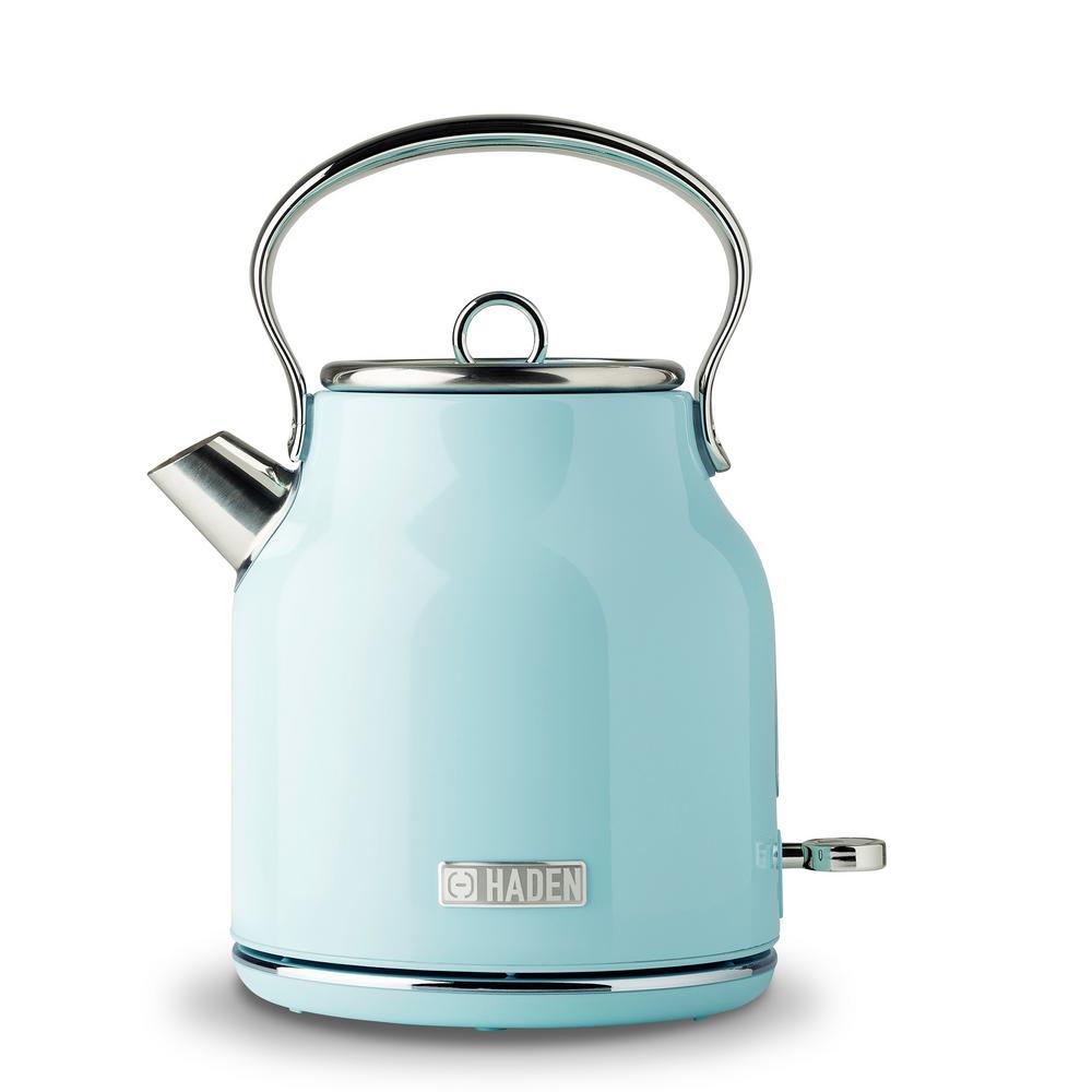 Haden Heritage 1.7L Electric Kettle, Retro Stainless Steel, Light Blue Turquoise