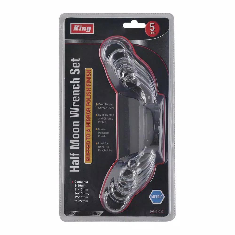 KING 5-Piece Metric Half-Moon Box-End Wrench Set, 8 mm to 22 mm with Hanging Clip