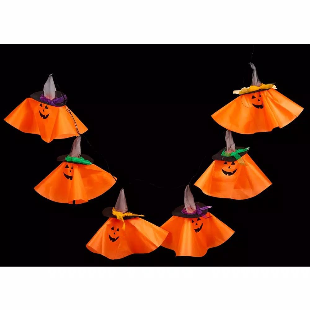 Worth Imports 71 in. 6-Light Halloween Pumpkin Garland with Flashing LED Witch Hats