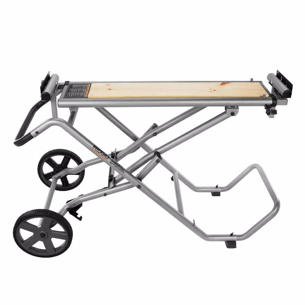 RIDGID 12 in. 15 Amp Dual Bevel Corded Miter Saw with LED and Universal Mobile Stand Kit