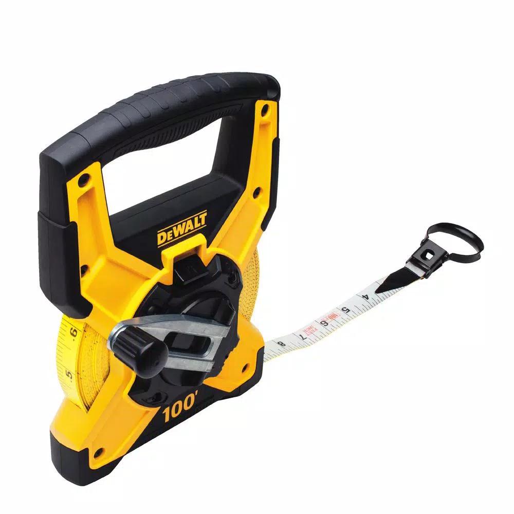 DEWALT 100 ft. Fiberglass Long Tape Measure with Rubber Overmolding and Metal Crank