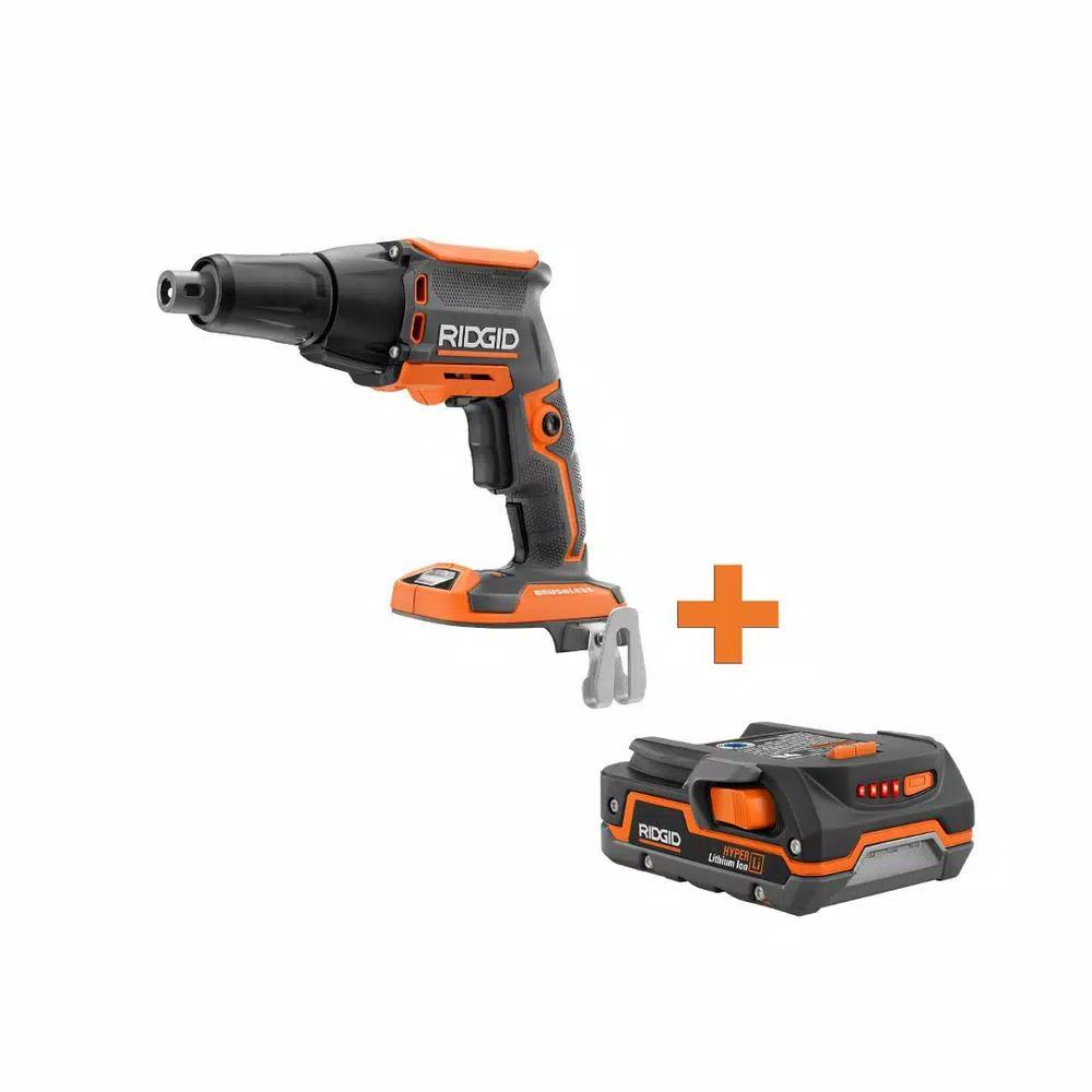 RIDGID 18V Cordless Brushless Drywall Screwdriver Kit with Collated Attachment and 1.5 Ah Battery