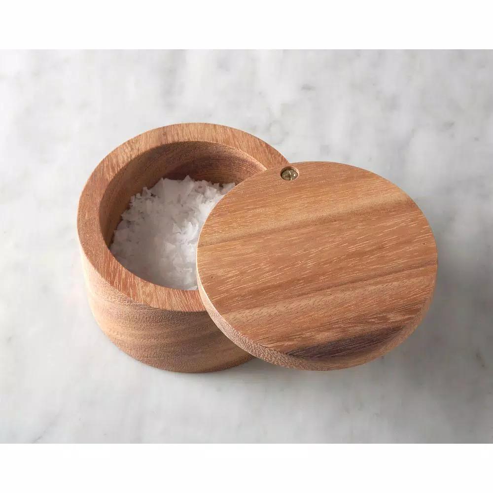 Ironwood Handcrafted Acacia Wood Salt Cellar with Swivel Lid