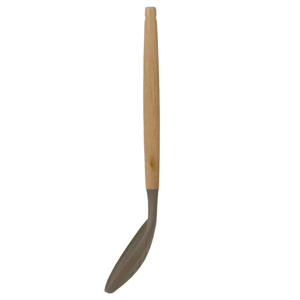 Home Basics Karina Silicone Skimmer with Natural Beech Wood Handle, Heat Resistant & Non-Stick Safe, Grey