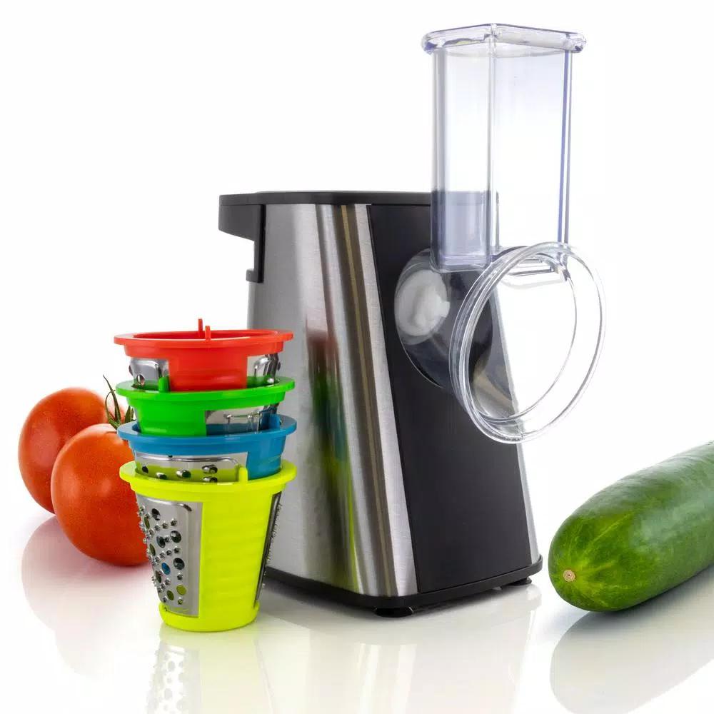 MegaChef Stainless Steel Electric Salad Maker 4-in-1 Slicer, Shredder, Chopper and Shooter