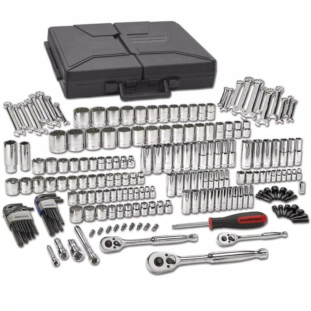 GEARWRENCH 216-Piece Mechanic Tool Set with 1/4 in., 3/8 in., and 1/2 in. Drive SAE/Metric Sockets and Ratchets