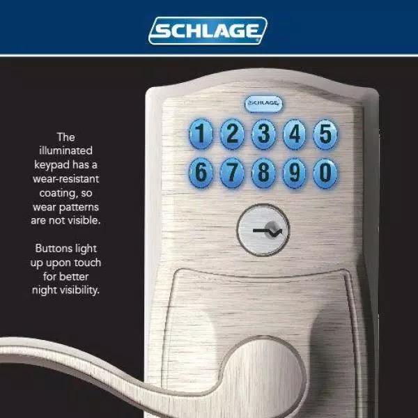 Schlage Elan Satin Chrome Electronic Keypad Door Lever with Plymouth Trim and Flex Lock