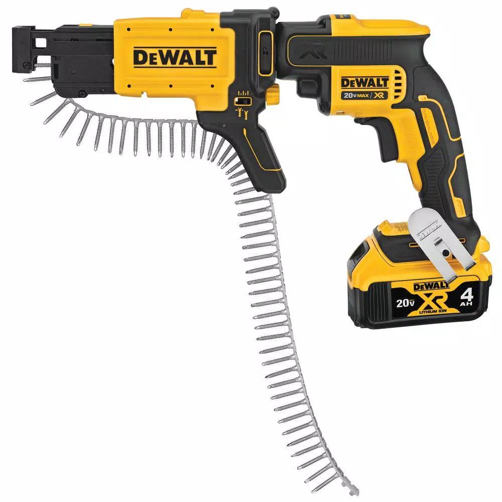 DEWALT 20V MAX XR Cordless Brushless Drywall Screw Gun Kit with Collated Attachment, 2 Batteries & Charger
