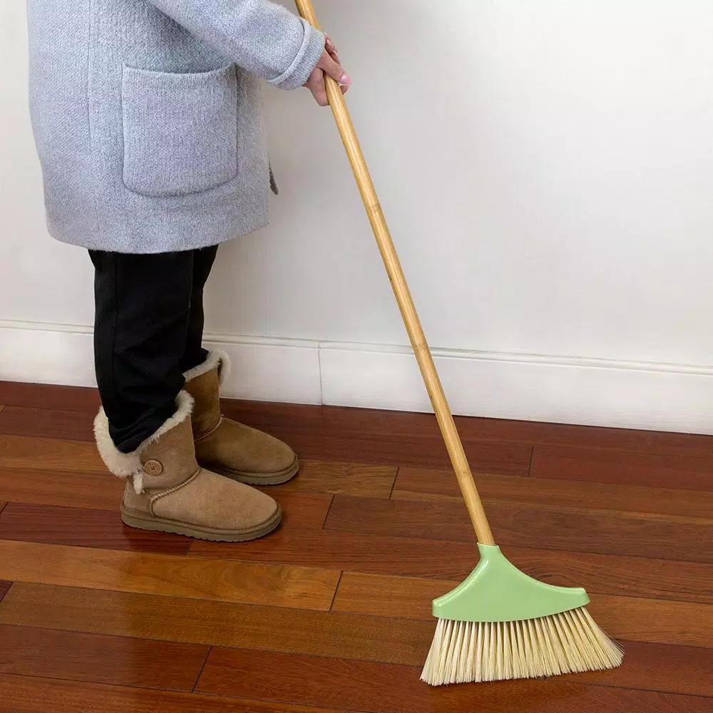 Home Basics Bliss 10 in. Angle Broom with Eco-Friendly Bamboo Handle and Nylon Bristles