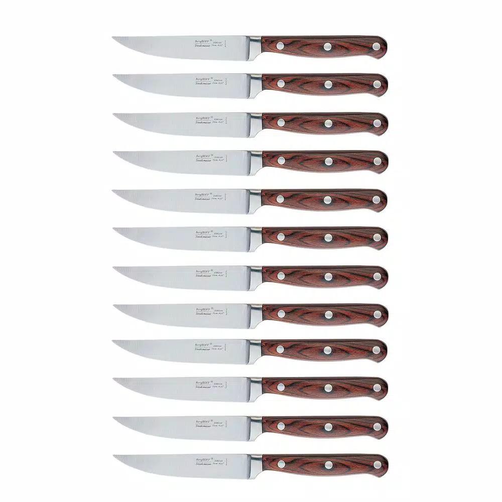 BergHOFF Pakka Wood 12-Piece Stainless Steel Steak Knife Set with Full Tang Construction