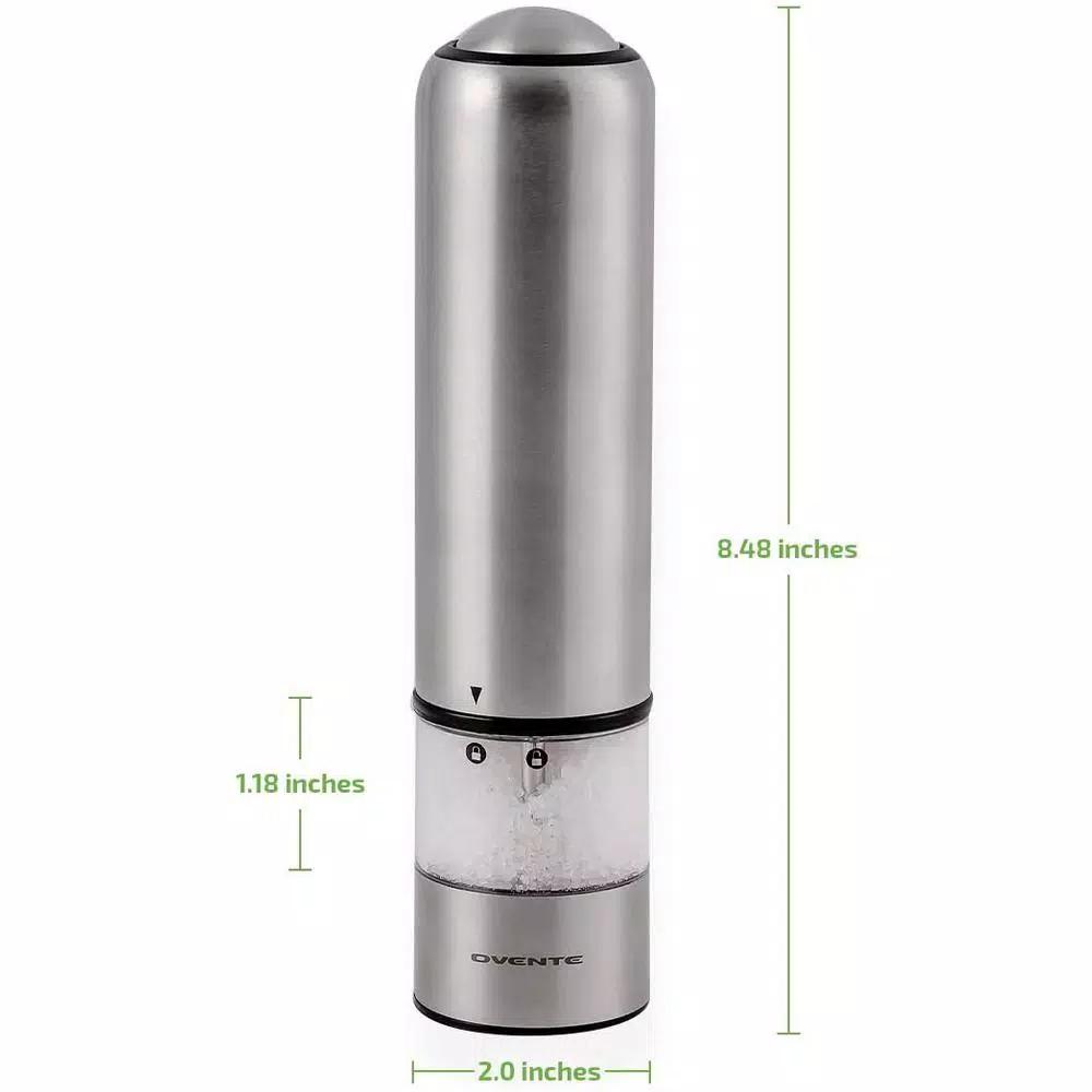 Ovente Electric Salt and Pepper Grinder Set, Stainless Steel with Ceramic Blades, Battery Operated