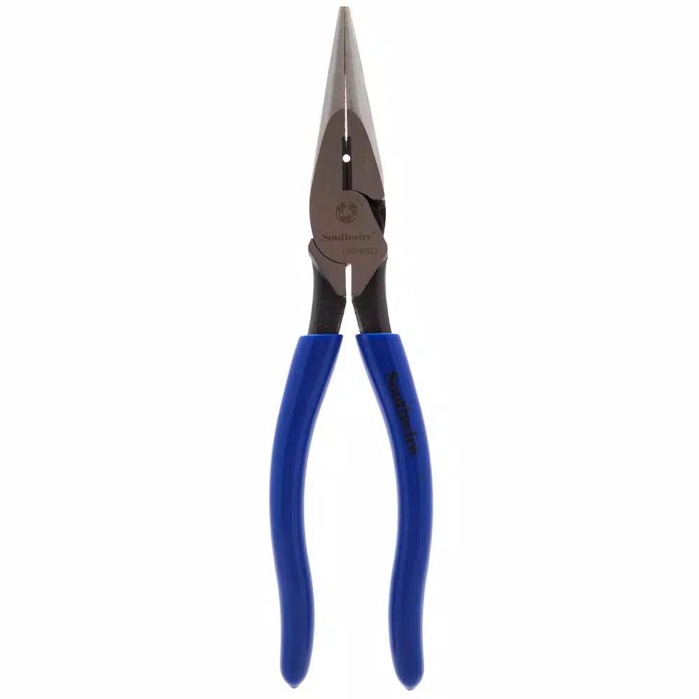 Southwire 8 in. Heavy-Duty Long-Nose Pliers with Side Cutter and Wire Stripper, Forged Steel