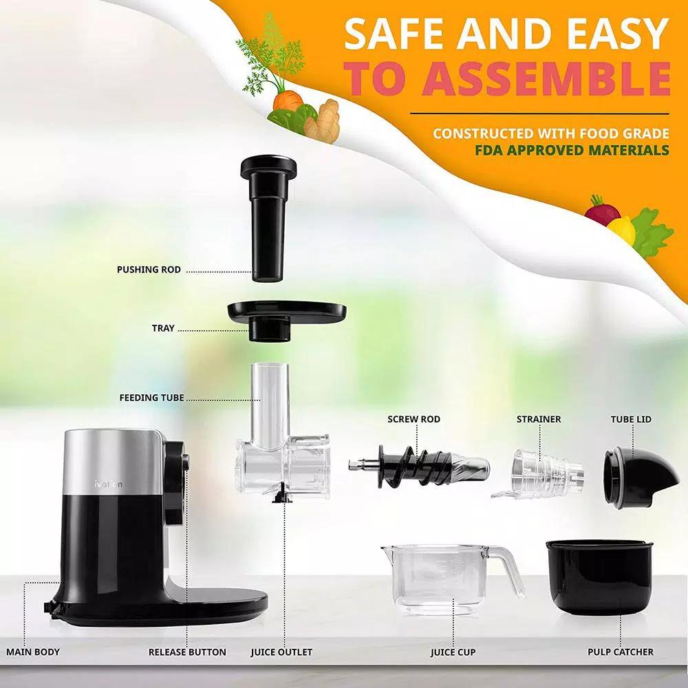 Ivation Black Masticating Electric Juicer with Stainless Steel and Ceramic Spiral Auger
