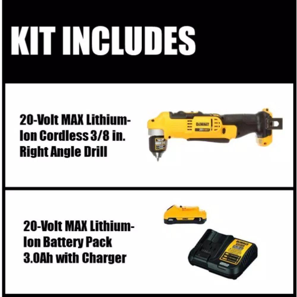 DEWALT 20V MAX Cordless 3/8 in. Right Angle Drill/Driver Kit with 3.0Ah Battery and Charger