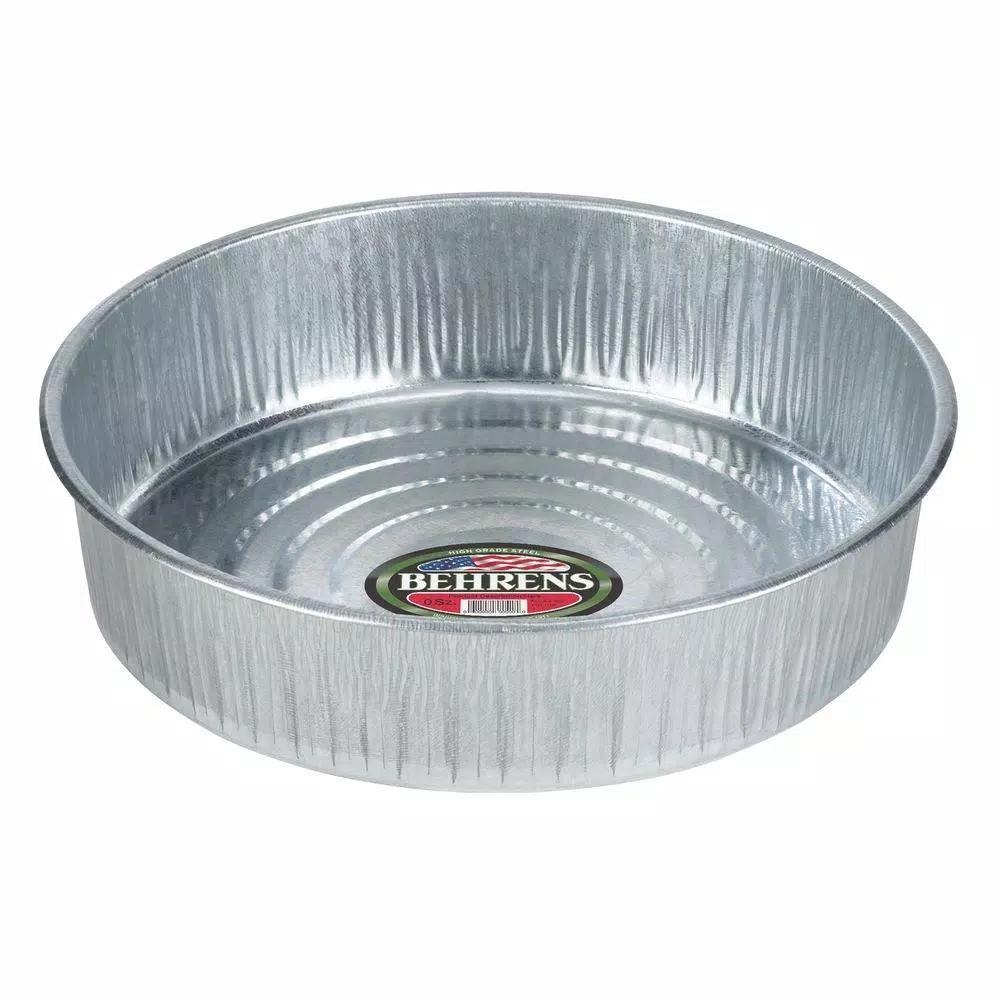 Behrens 3 Gal. Galvanized Steel Utility Pan, Round Seamless Metal Tub