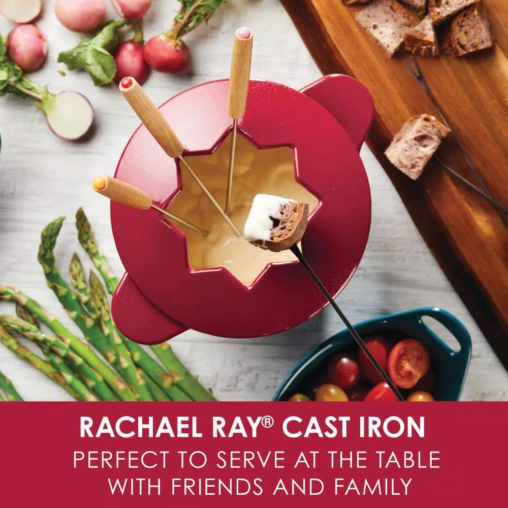 Rachael Ray 1.5-Quart Cast Iron Fondue Pot Set with Red Shimmer Enamel Finish