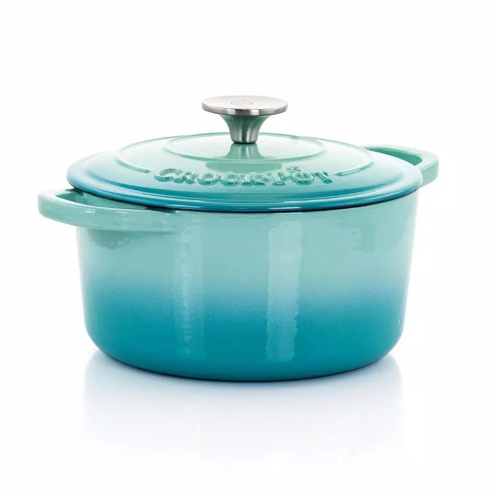 Crock-Pot Artisan 3 Qt. Enameled Cast Iron Dutch Oven with Lid, Aqua Blue