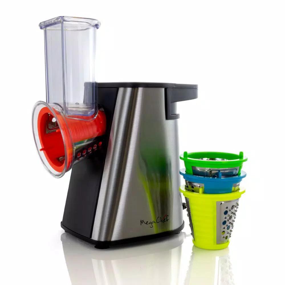 MegaChef Stainless Steel Electric Salad Maker 4-in-1 Slicer, Shredder, Chopper and Shooter