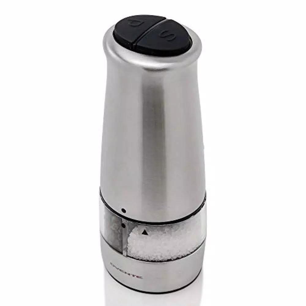 Ovente 2-in-1 Electric Salt and Pepper Grinder, Stainless Steel Silver, Battery Operated