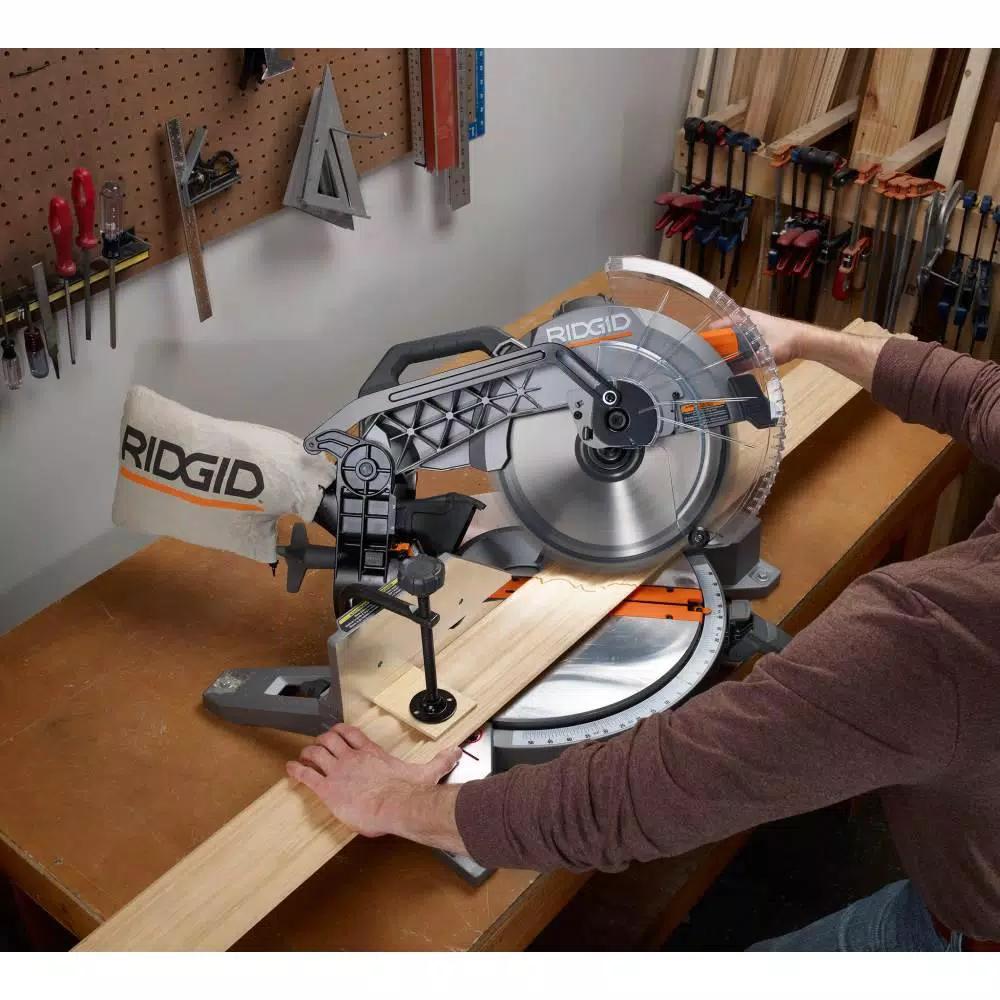 RIDGID 12 in. 15 Amp Dual Bevel Corded Miter Saw with LED and Universal Mobile Stand Kit