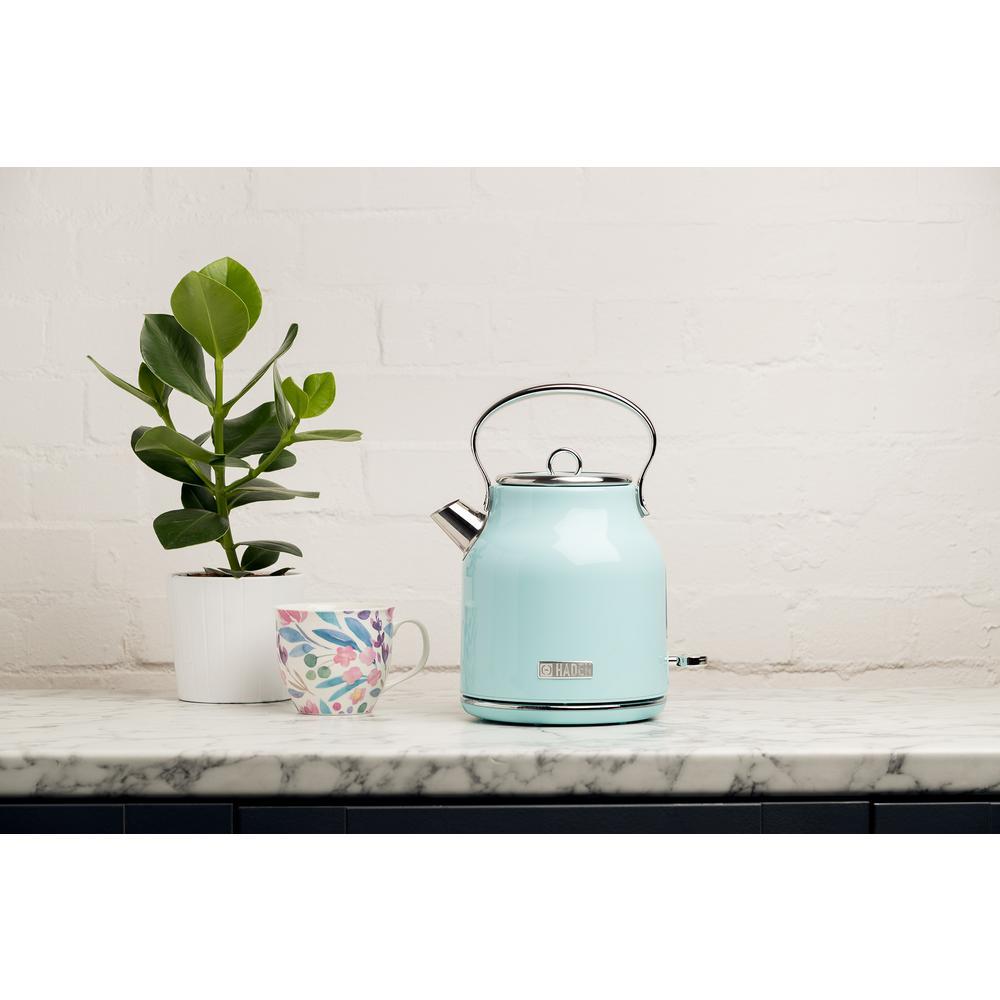 Haden Heritage 1.7L Electric Kettle, Retro Stainless Steel, Light Blue Turquoise