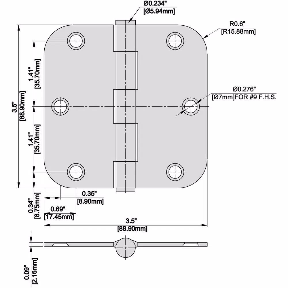Everbilt 3-1/2 in. x 5/8 in. Radius Oil-Rubbed Bronze Smooth Action Steel Door Hinge