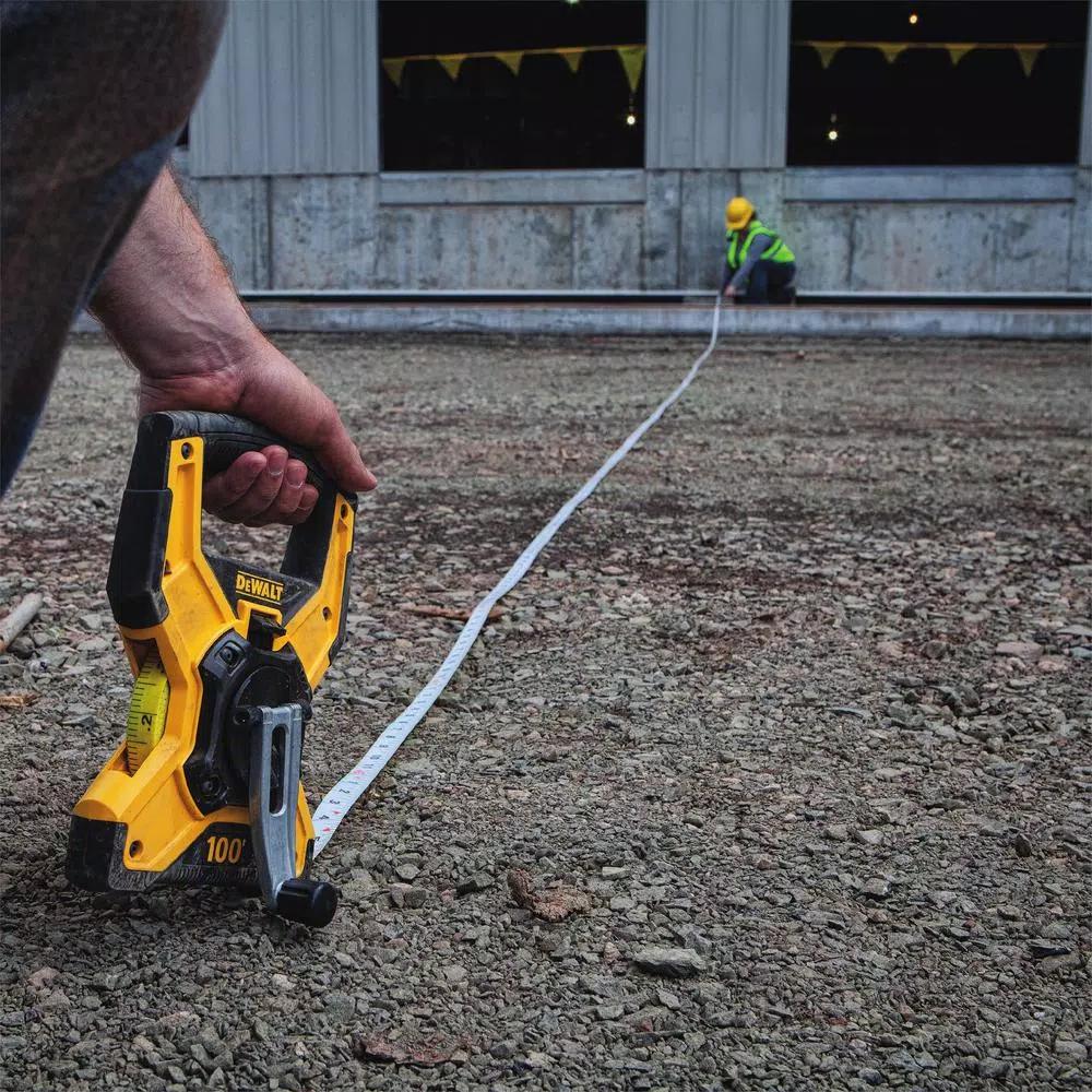 DEWALT 100 ft. Fiberglass Long Tape Measure with Rubber Overmolding and Metal Crank