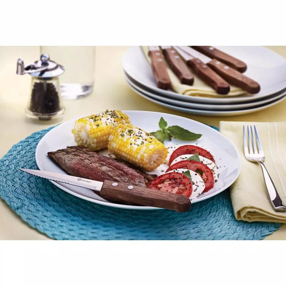 Outset Rosewood 6-Piece Stainless Steel Steak Knife Set with Serrated Edges