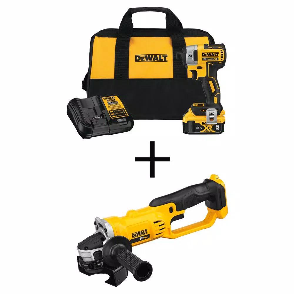 DEWALT 20V MAX XR Brushless 3-Speed 1/4 in. Impact Driver & 4-1/2 in. Grinder Combo Kit with 5.0Ah Battery