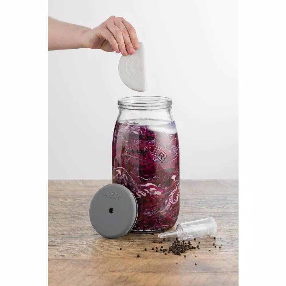 Kilner Glass Fermentation Set with Air Lock and Ceramic Stones for Sauerkraut, Kimchi, and Pickles